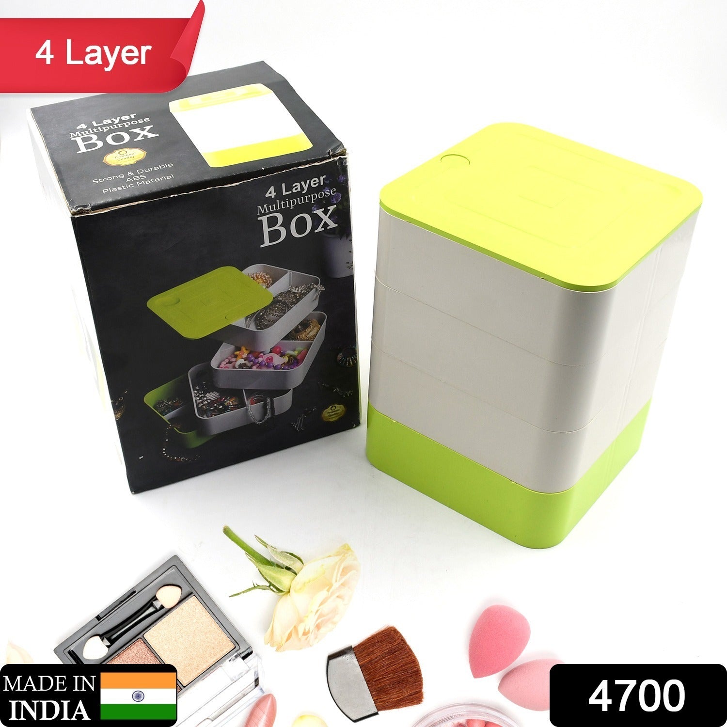 360-degree rotating jewelry box with 4 layers for accessories and earrings. 360-degree rotating jewelry box with 4 layers for accessories and earrings.